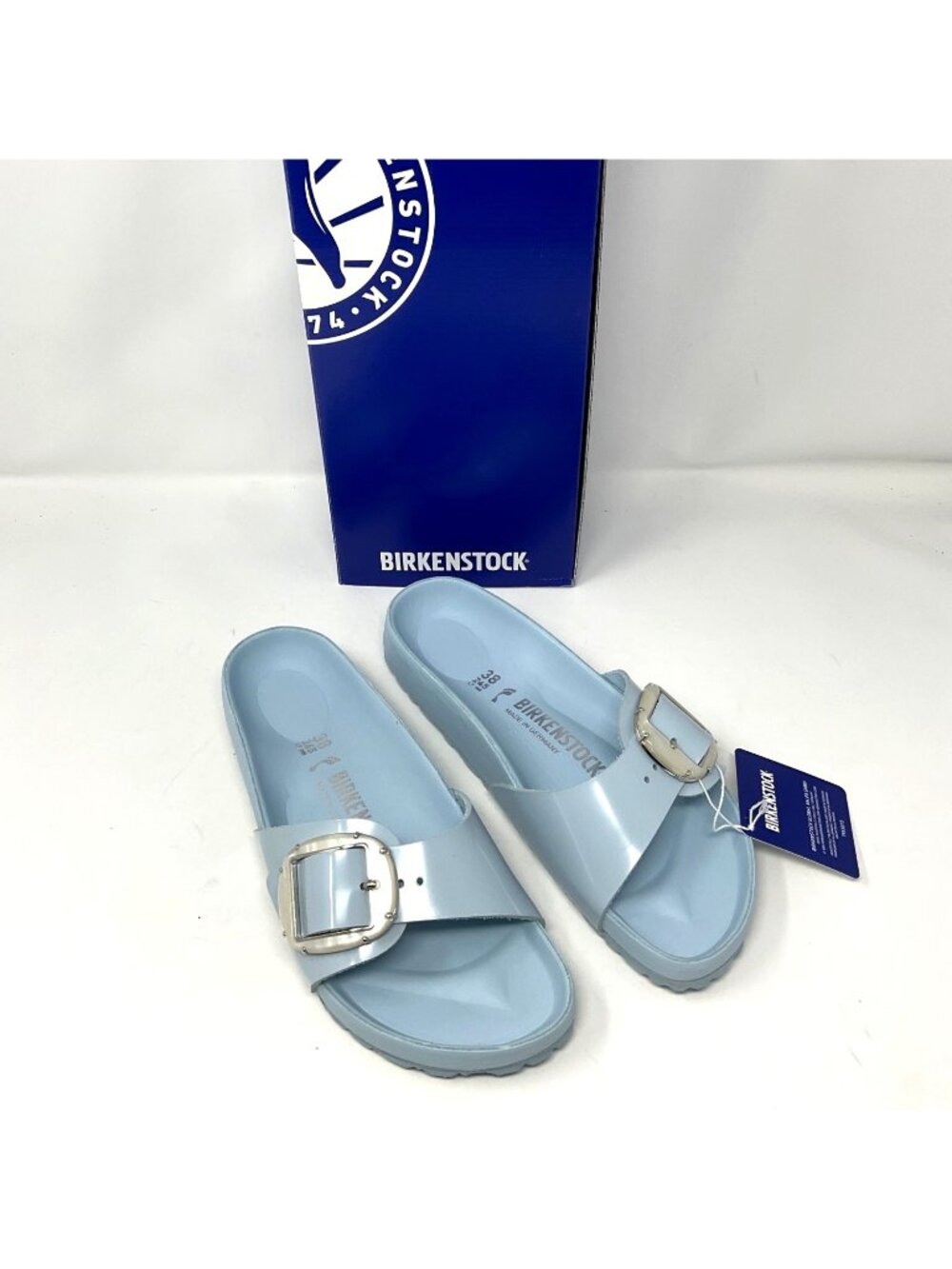 Birkenstock Madrid Big Buckle Pearl High Shine Ecru Patent Women's Size 7